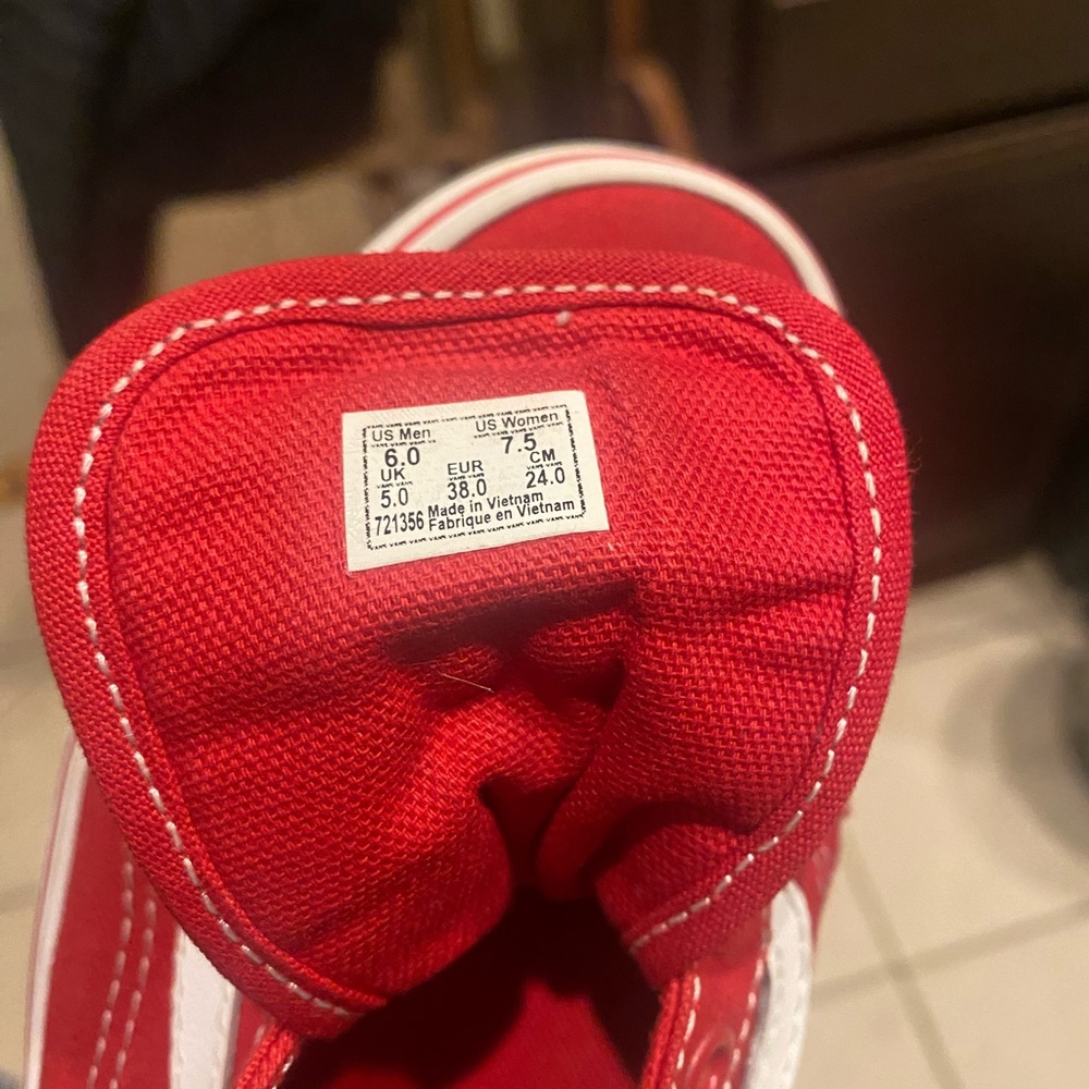 Vans Red Canvas Sneakers with White Accents-Size 7.5 - Picture 4 of 4